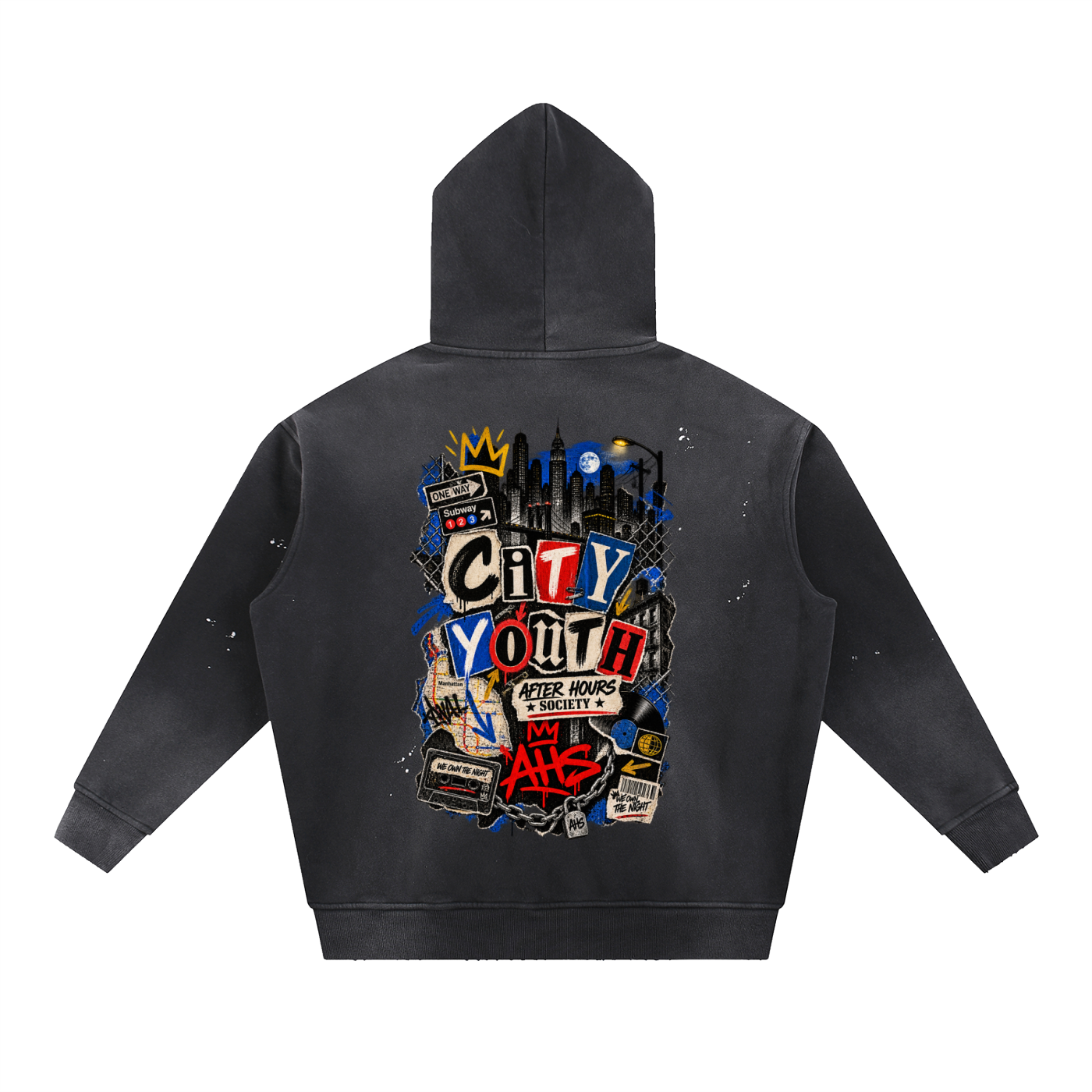 Vintage Washed Frayed Fleece Hoodie