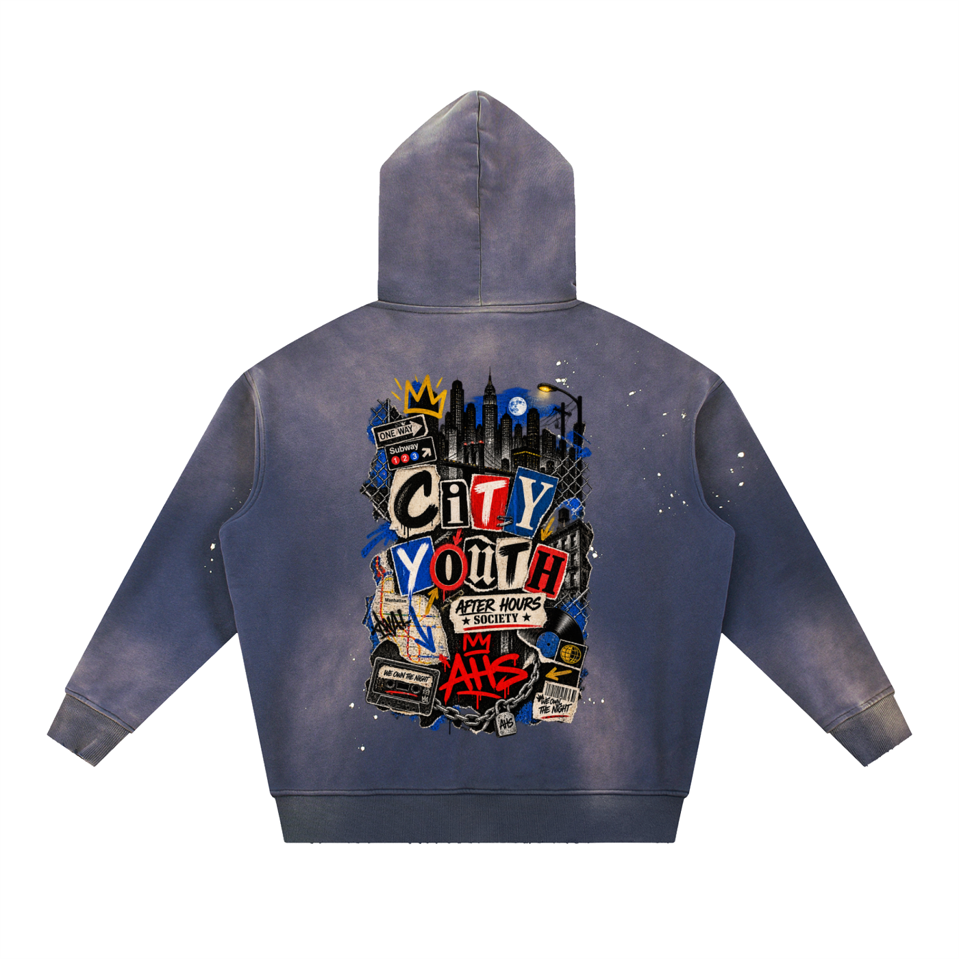 Vintage Washed Frayed Fleece Hoodie