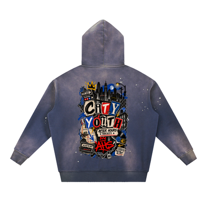 Vintage Washed Frayed Fleece Hoodie