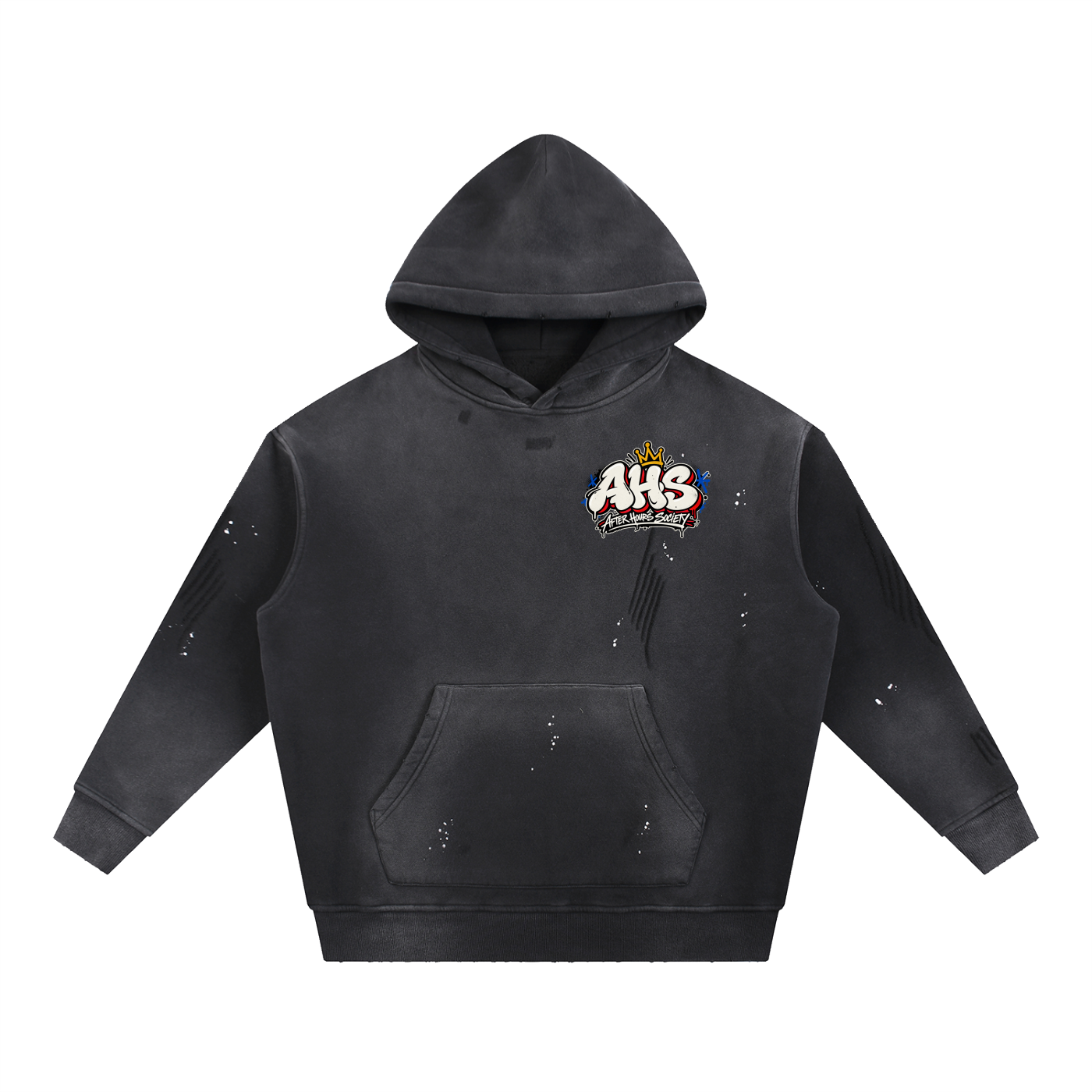 Vintage Washed Frayed Fleece Hoodie